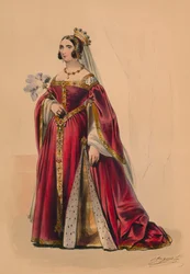 Gast in kostuum voor Queen Victoria