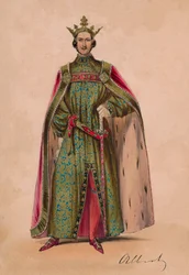 Prins Albert in kostuum als Plantagenet koning Edward III voor het Bal Costumé, 12 mei 1842, 1843
