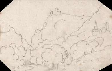 Bergzicht met gebouwen