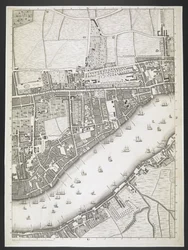 Plan van Londen, Ratcliff highway, Upper Shadwell road, Een plan van de steden Londen en Westminster, en het stadsdeel Southwark; Met de aangrenzende gebouwen; Van een daadwerkelijke survey, genomen door JOHN ROCQUE, Land-Surveyor, en gegraveerd door John 