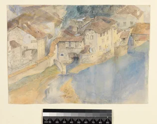 Uitzicht op Fribourg, Zwitserland, ca. 1854