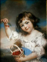 Het kersenkind. Schilderij van John Russell (1745-1806). Olie, 0,61 x 0,42 m. Parijs, Musée du Louvre