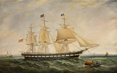 Louisa Hove wachtend op een loods bij Whitby