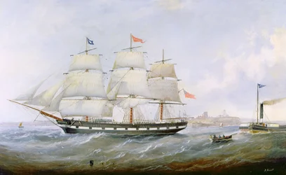 Het schip „Salacia“ bij de monding van de Tyne