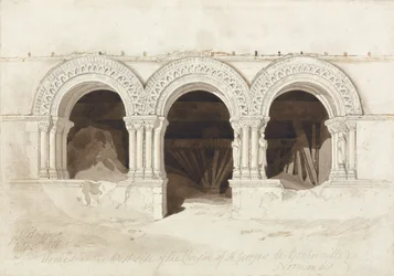 Bogen aan de westkant van het klooster van St. Georges de Boscherville, nabij Rouen, Normandië