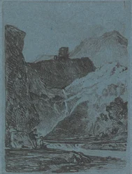 Kasteel boven een waterval