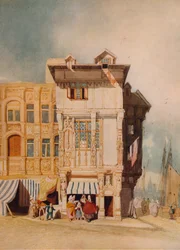 Oude huizen, met figuren, ca. 1836
