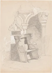 Schets van Verwoeste Kerkinterieur met Stoel