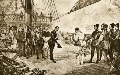 De admiraal van de Spaanse Armada geeft zijn degen terug aan Francis Drake (1540-1596)
