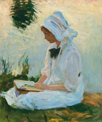 Meisje lezend bij een stroom, c.1888