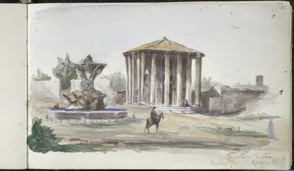 Landschap met Figuren, Templum Vestas, Rome, 9 Apr 1869
