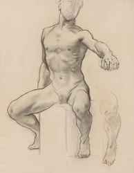 Studie van Perseus voor Perseus op Pegasus die Medusa doodt, muurschildering, trap, Museum of Fine Arts, Boston