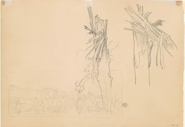 Twee verbrijzelde bomen, en studie voor De Weg [verso], 1918