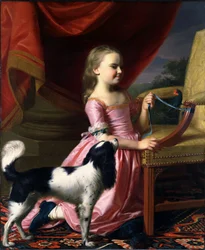 Jonge vrouw met vogel en hond