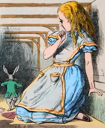 Alice en het Witte Konijn. Illustratie van John Tenniel uit de eerste editie van Lewis Carrolls "Alice