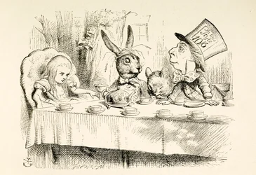Alice op het theekransje van de Gekke Hoedenmaker.
