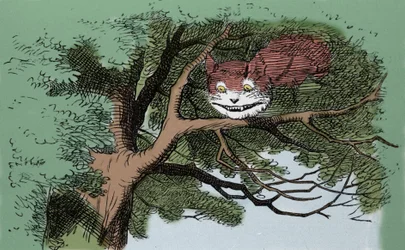 (detail): Alice en de Kat, illustratie door Sir John Tenniel voor de eerste editie van het verhaal Alice in Wonderland door de Engelse schrijver Lewis Carroll (Charles Lutwidge Dodgson) (1832-1898).