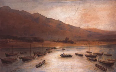 Britse troepen landen bij Ras Al Khaimah 1809 door J. Thirtle
