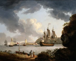 Een vlaggenschip van een admiraal van de Witte in Plymouth Sound