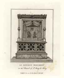 Oud monument in het koor van St Mary le Savoy (nu de Savoy Chapel)