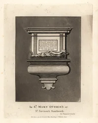Grafbeeld en monument voor eerlijke man William Emerson, overleden 1575, in St Mary Overie