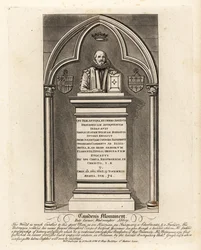 Grafmonument voor de Elizabethaanse antiquair en herald William Camden, overleden 1623, in Poets Corner, Westminster Abbey