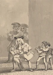 Hogarth gevolgd door Barry en een vriend werd betrapt terwijl hij een jongen aanmoedigde om te vechten om zijn angstige gelaatsuitdrukking te vangen
