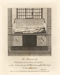 Monument van Lady Frances Kniveton, hertogin van Dudley, echtgenote van Sir Gilbert Kniveton, in de kerk van St Giles in the Fields