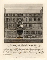 Wood Street Compter, gevangenis eigendom van de Sheriffs van Londen, gebouwd in het burgemeesterschap van Sir Samuel Strange in 1670