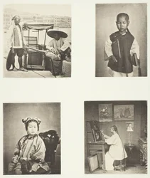 Een Hong-Kong draagstoel, een Chinese schooljongen, een Chinees meisje, een Hong-Kong kunstenaar, c. 1868