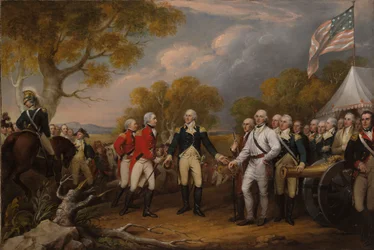 De overgave van generaal Burgoyne bij Saratoga, 16 oktober 1777