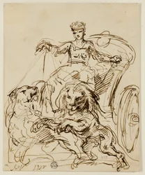 Cybele op een door leeuwen getrokken wagen