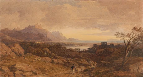 Romantisch landschap met verre bergen