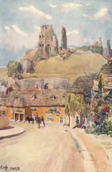 Corfe Castle (kleurenlitho)