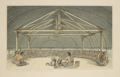 7: Poulaho, Koning van de Vriendelijke Eilanden, drinkt Kava, uit een serie aquarellen die de laatste reis van Kapitein Cook illustreren, c.1773-84