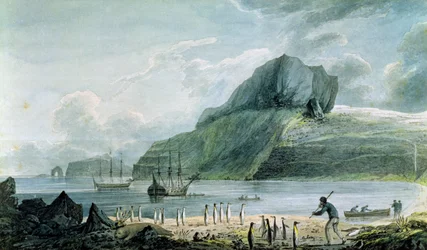 Een uitzicht op Christmas Harbour in Kerguelen