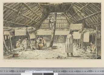 F.34 De binnenkant van een huis in Oonalashka, c.1773-84