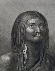 Polynesische man uit Nootka Sound, illustratie door John Webber (1752-1793) gemaakt tijdens derde reis (1776-1779) van James Cook (1728-1779)