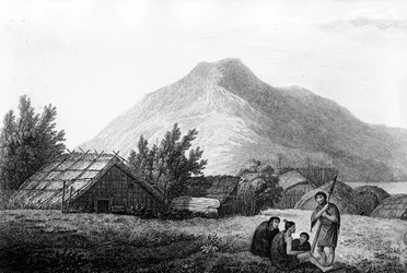 De binnenkant van een Hippah in Nieuw-Zeeland, illustratie uit 