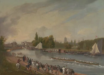 Een bootrace op de rivier Isis, Oxford, 1822