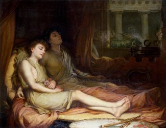 "Hypnos en Thanatos" De goden van slaap en dood. Schilderij van John William Waterhouse (1849-1917) (prerafaëliet) Privécollectie