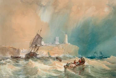 Een handelsbrig die uit Tynemouth vertrekt