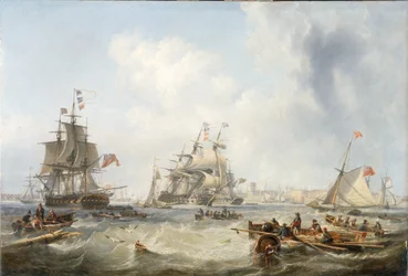 Oorlogsschepen voor de haven van Portsmouth
