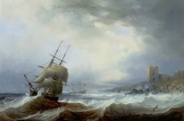 Schepen voor de kust van Lee (olieverf op doek)