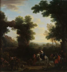 Klassiek landschap met Roma-figuren