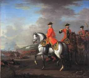 Koning George II bij de Slag bij Dettingen, met de Hertog van Cumberland en Robert, 4e Graaf van Holderness