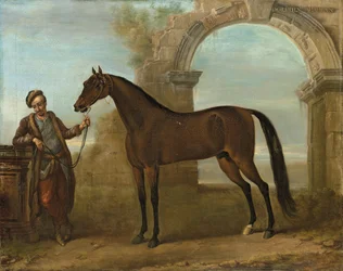De Godolphin Arabier, Gehouden door een Staljongen, in een Landschap met een Verwoeste Boog, 1731