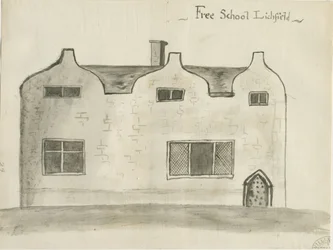 Lichfield - Grammar School: sepia wash tekening, nd [1784]