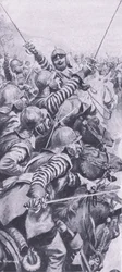 Cavaleriegevecht bij de slag om Edgehill, 23 oktober 1642, illustratie uit Britse gevechten op land en zee, 1915
