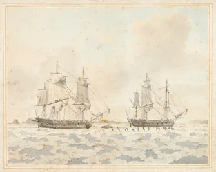 De Britse schepen Racehorse en Carcass, vast in het ijs tijdens een Arctische expeditie, 31 juli